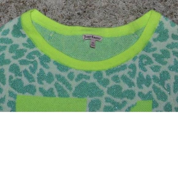 Womens Crop Sweater Juicy Couture S Neon Green Metallic Long Sleeve Sweatshirt - Picture 3 of 5